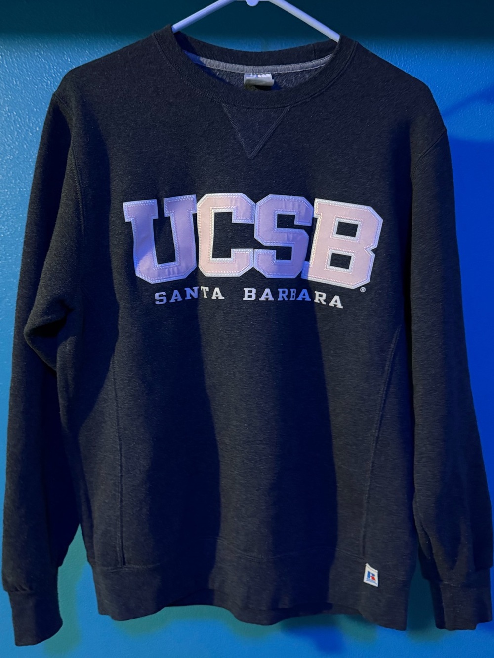 Russell Athletic Grey UCSB Crewneck Sweatshirt with Pink Lettering Size Medium